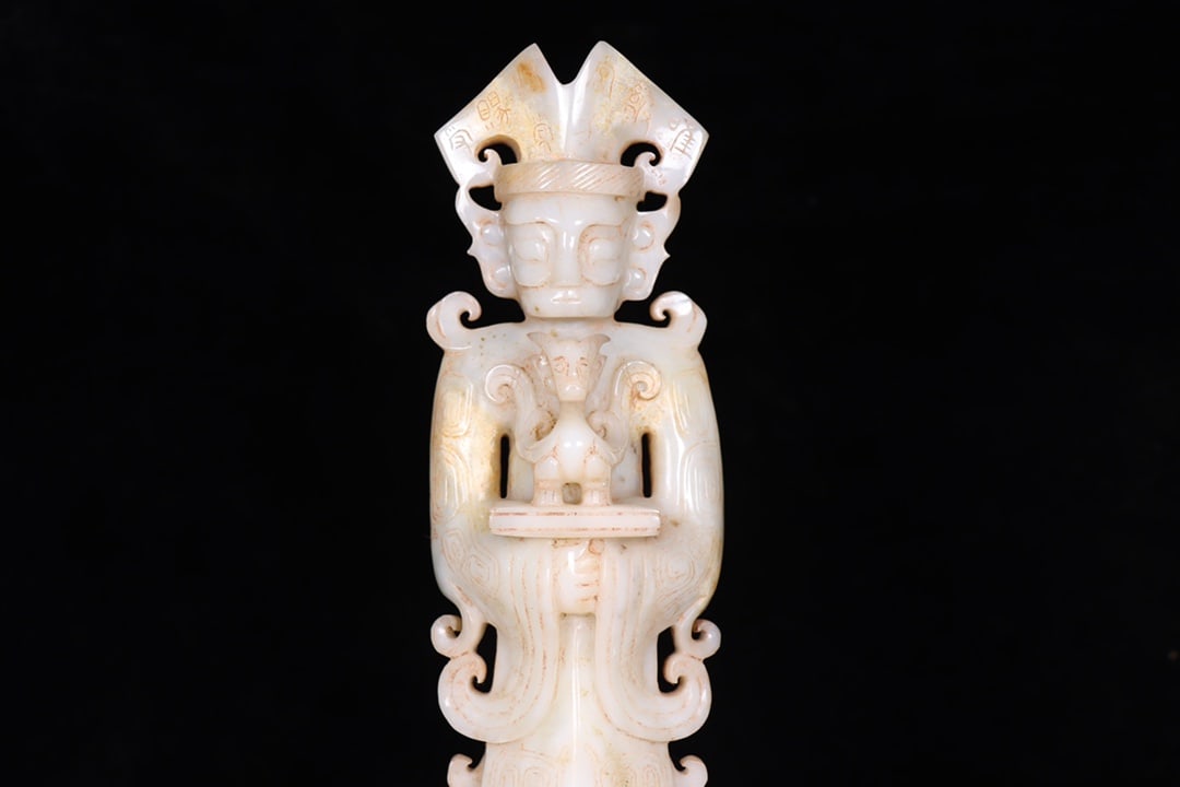A Set Vintage Hetian Jade Hand-Carved Statue w Figure - 6