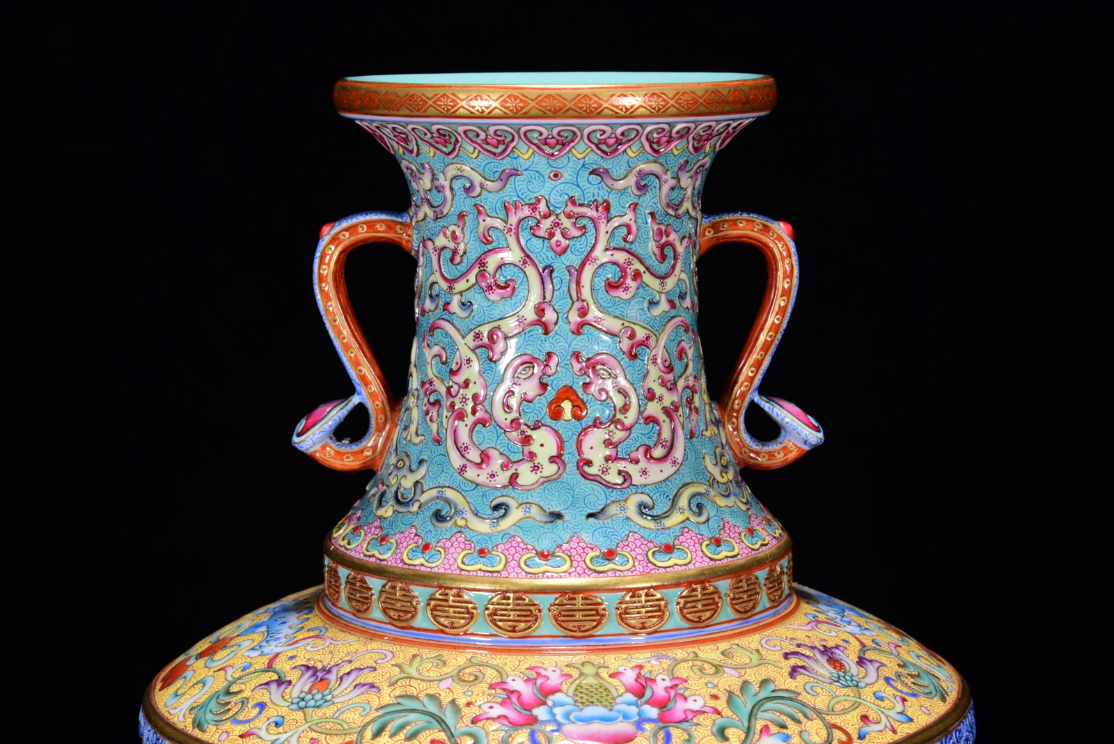 Porcelain Vase Gilt Gold Famille Rose Enamel w Eight Taoism Deity ,Qing Dynasty QianLong Mark - 4