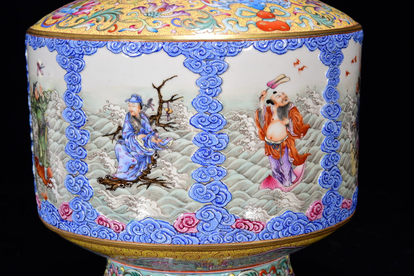 Porcelain Vase Gilt Gold Famille Rose Enamel w Eight Taoism Deity ,Qing Dynasty QianLong Mark - 5