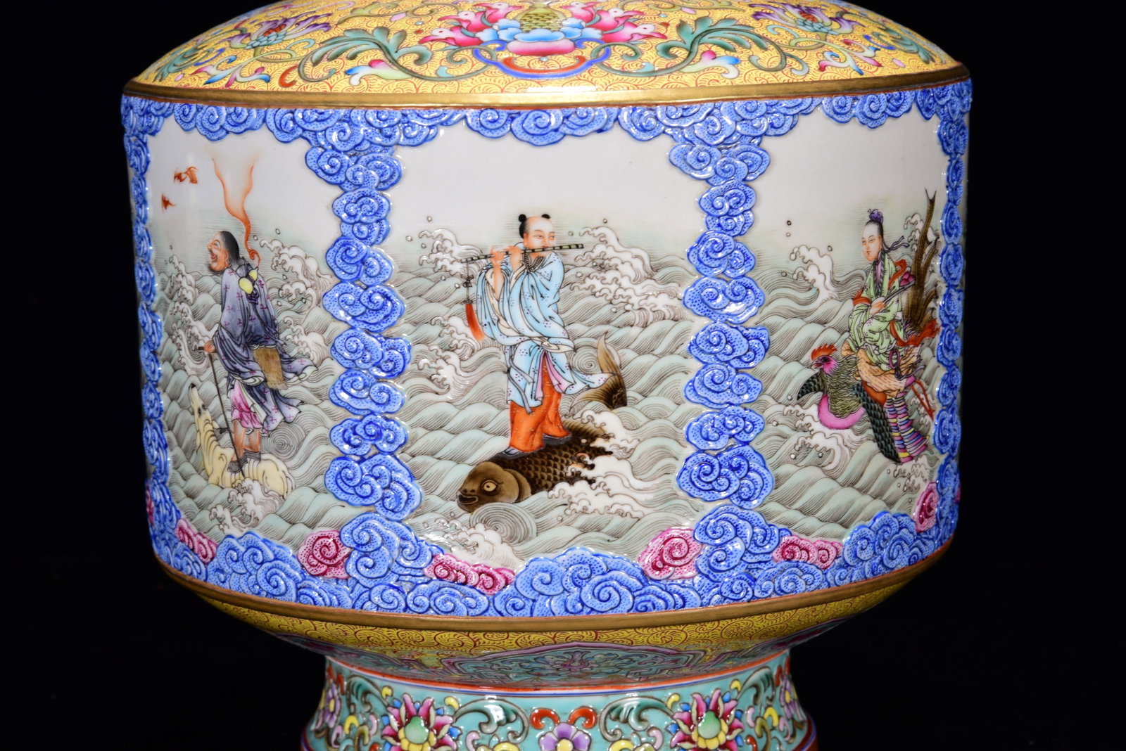 Porcelain Vase Gilt Gold Famille Rose Enamel w Eight Taoism Deity ,Qing Dynasty QianLong Mark - 6