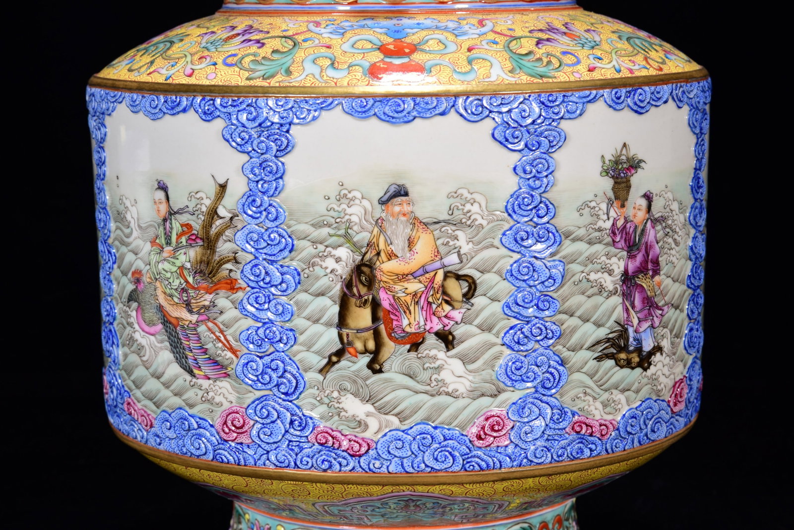 Porcelain Vase Gilt Gold Famille Rose Enamel w Eight Taoism Deity ,Qing Dynasty QianLong Mark - 7