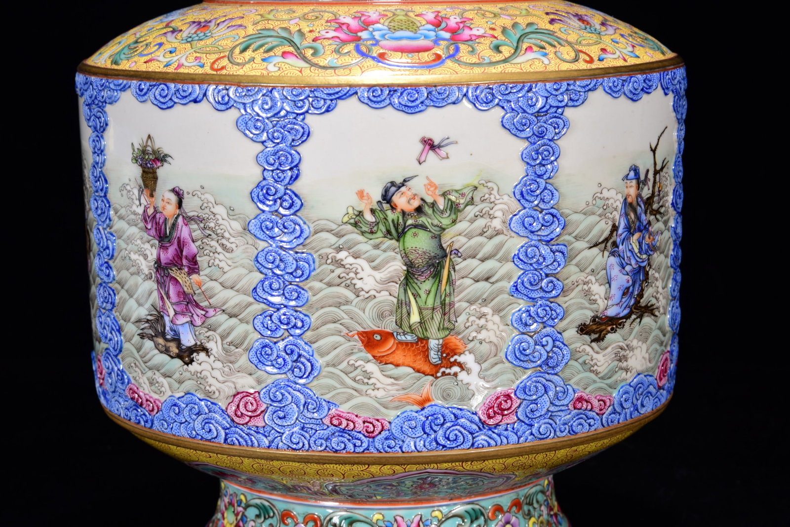 Porcelain Vase Gilt Gold Famille Rose Enamel w Eight Taoism Deity ,Qing Dynasty QianLong Mark - 8