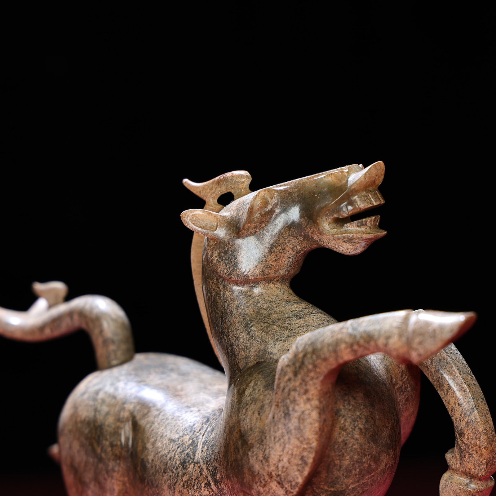 Vintage Hetian Jade Hand-Carved Statue w Fortune Horse - 3