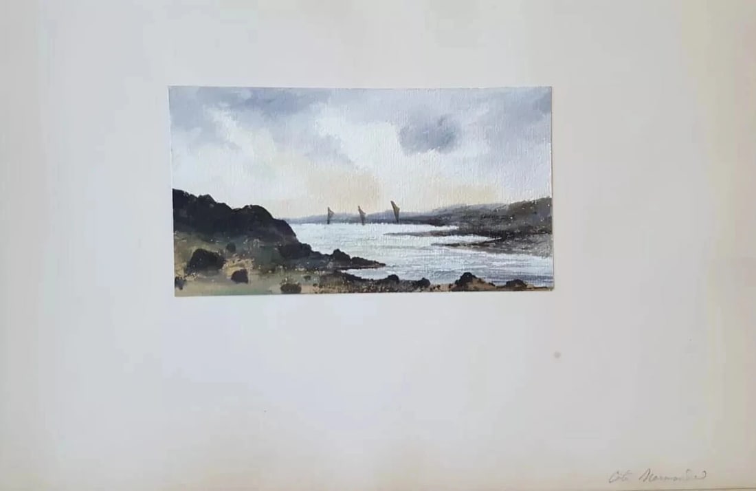 Antique Ink Original Drawing Maritime Landscape, Seascape - 2