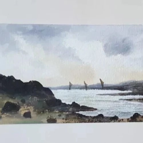 Antique Ink Original Drawing Maritime Landscape, Seascape - 4
