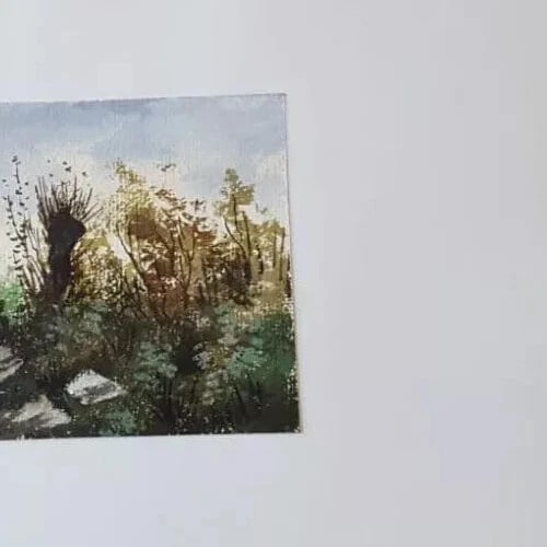 Antique Ink Original Drawing Landscape, Forest and River Artwork - 6