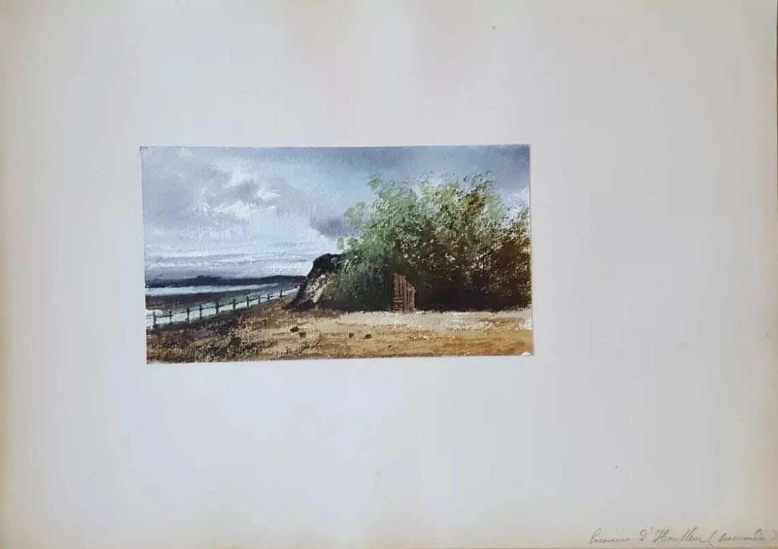 Antique Ink Original Drawing Landscape, Forest and Seaview Artwork - 2