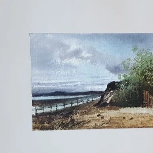 Antique Ink Original Drawing Landscape, Forest and Seaview Artwork - 3
