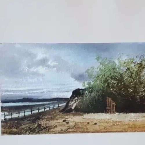 Antique Ink Original Drawing Landscape, Forest and Seaview Artwork - 5