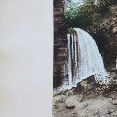 Antique Ink Original Drawing Landscape, Forest and Waterfall - 4