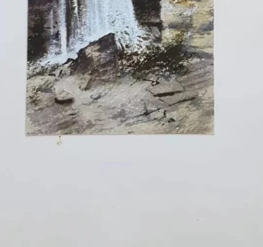 Antique Ink Original Drawing Landscape, Forest and Waterfall - 5