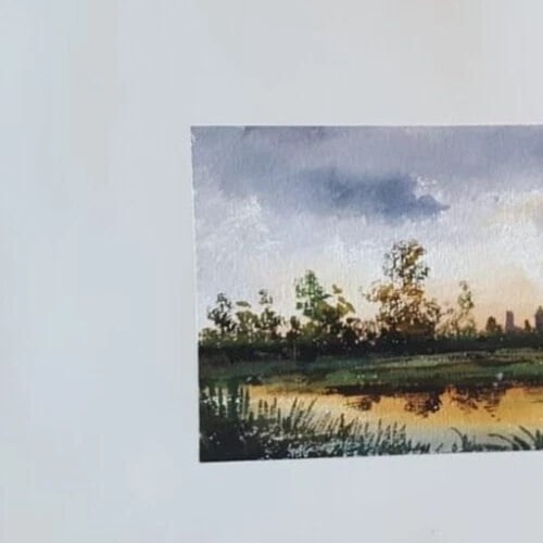 Antique Ink Original Drawing Landscape, Forest and Sunset Artwork - 3