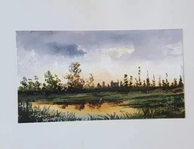 Antique Ink Original Drawing Landscape, Forest and Sunset Artwork - 8