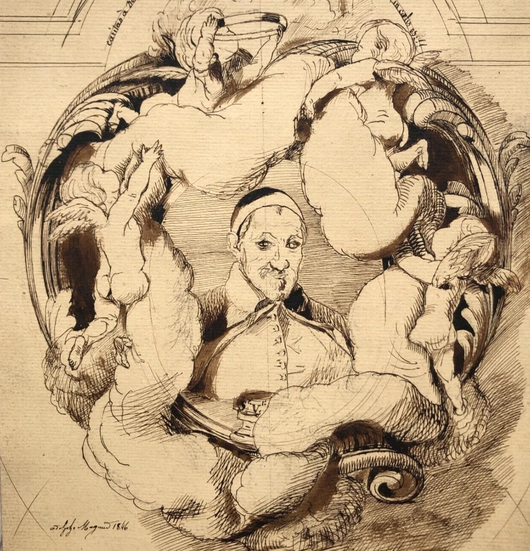 Dominique Antoine MAGAUD (1817-1899) St Vincent de Paul Antique Original Drawing: Ink on paper 26 x 22 cm signed Reserve: $280.00 Shipping: Domestic: Flat-rate of $19.00 to anywhere within the contiguous U.S. International: Foreign shipping rates are determined by destination.