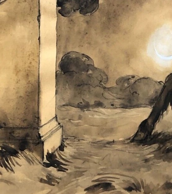Pan Forest Night Moon - Drawing Original Antique - 5