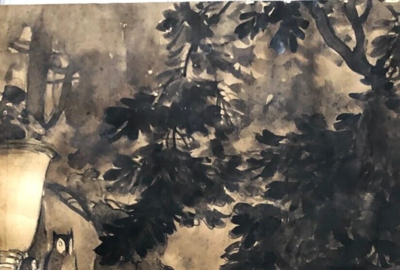 Pan Forest Night Moon - Drawing Original Antique - 6
