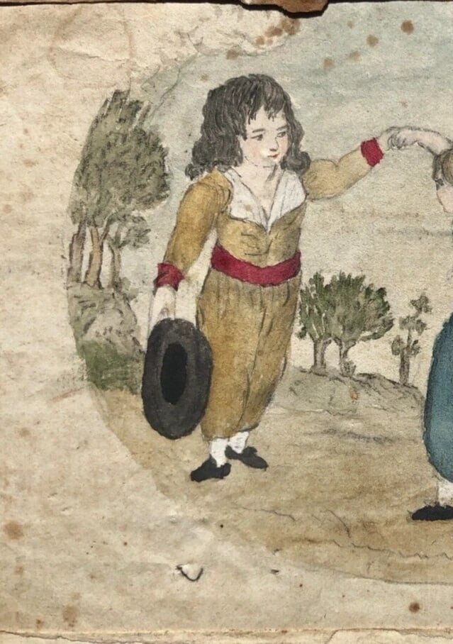 Original Antique Pencil 19th century Drawing Children, People Dancing Artwork - 3