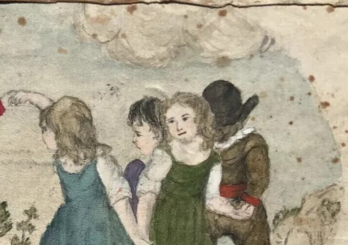 Original Antique Pencil 19th century Drawing Children, People Dancing Artwork - 5