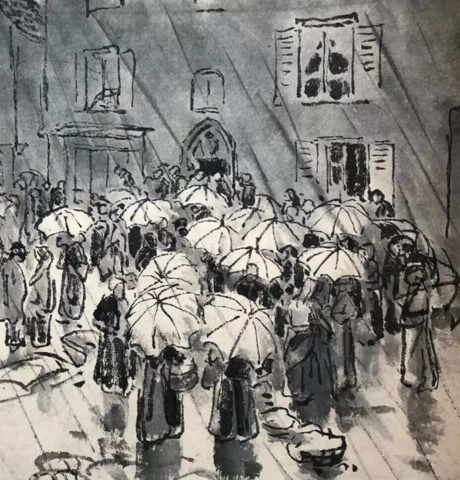 People, Rain By Jules CHADEL (1870-1942) Umbrellas - Antique Drawing (1 of 8)