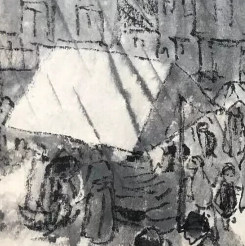 People, Rain By Jules CHADEL (1870-1942) Umbrellas - Antique Drawing - 2