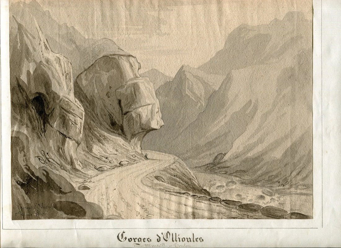 Antique Original Landscape Gorges Ollioules, Mountain, Marseille, Toulon 1850 - 6