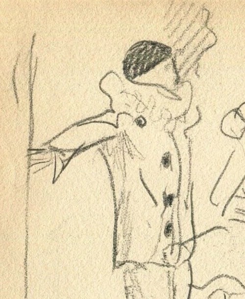 Vintage Pencil Original Drawing Dancers Arlequin, signed Artwork - 3
