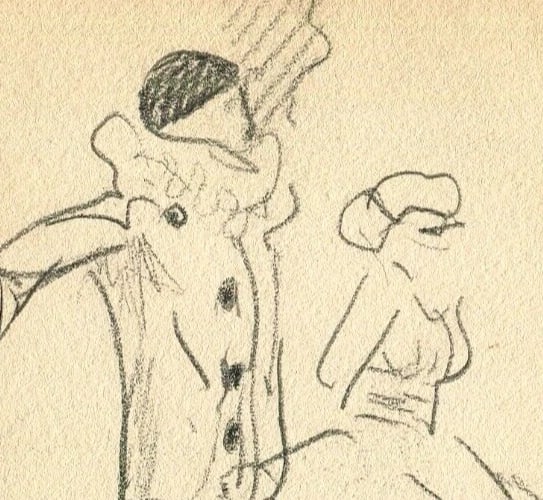 Vintage Pencil Original Drawing Dancers Arlequin, signed Artwork - 4