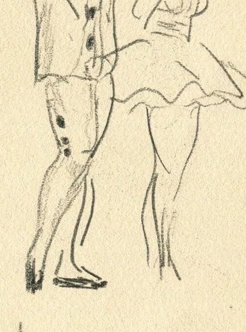 Vintage Pencil Original Drawing Dancers Arlequin, signed Artwork - 6