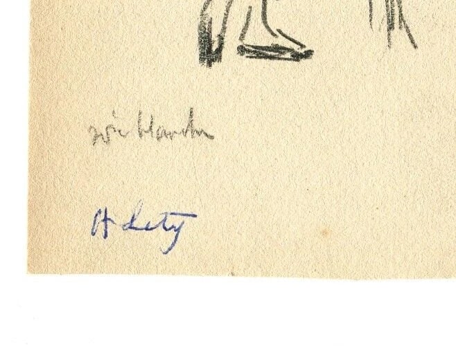 Vintage Pencil Original Drawing Dancers Arlequin, signed Artwork - 7