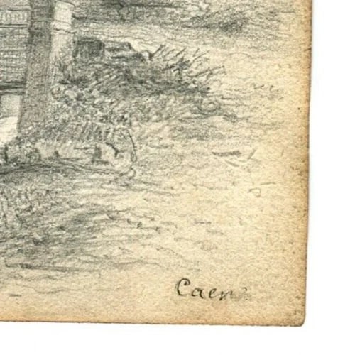 Antique Pencil Original Drawing Man, Horse, Landscape, Trees, Forest - 5