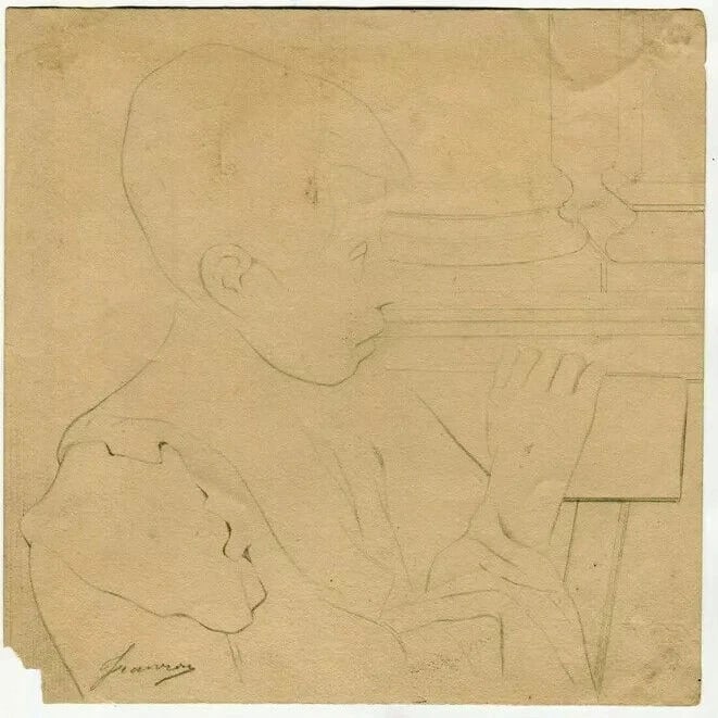 French Pencil Drawing Portrait Young Boy Antique Original - 3