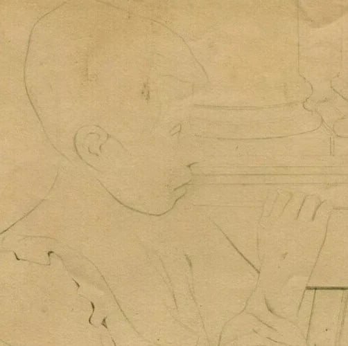 French Pencil Drawing Portrait Young Boy Antique Original - 5