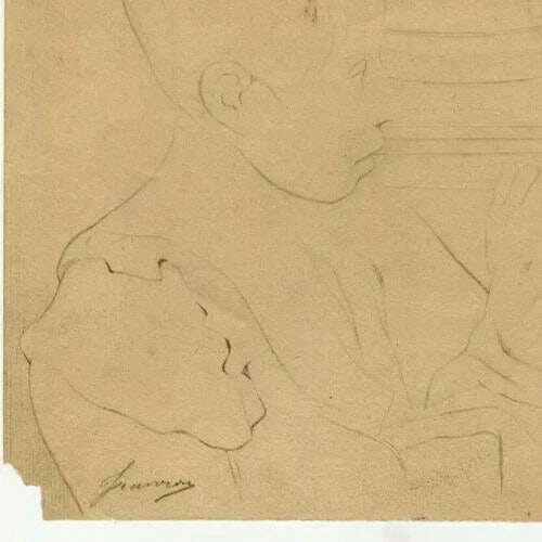 French Pencil Drawing Portrait Young Boy Antique Original - 7
