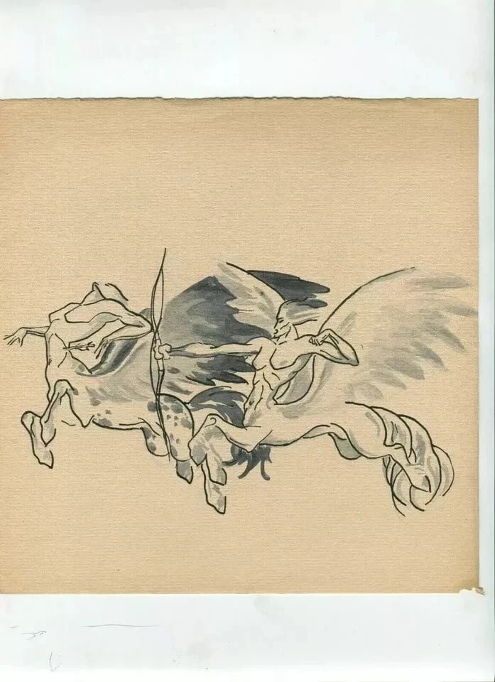 Centaur Figure Sketch Drawing Artwork Mythology Vintage Original Ink - 8