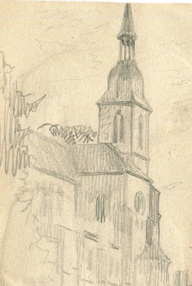Church Village - Drawing Vintage Pencil Original signed Artwork Art: Pencil on paper (both sided) 14,5 x 8,5 cm / 5.70 x 3.34 inches folds, stains Reserve: $50.00 Shipping: Domestic: Flat-rate of $19.00 to anywhere within the contiguous U.S. International: Foreign ship