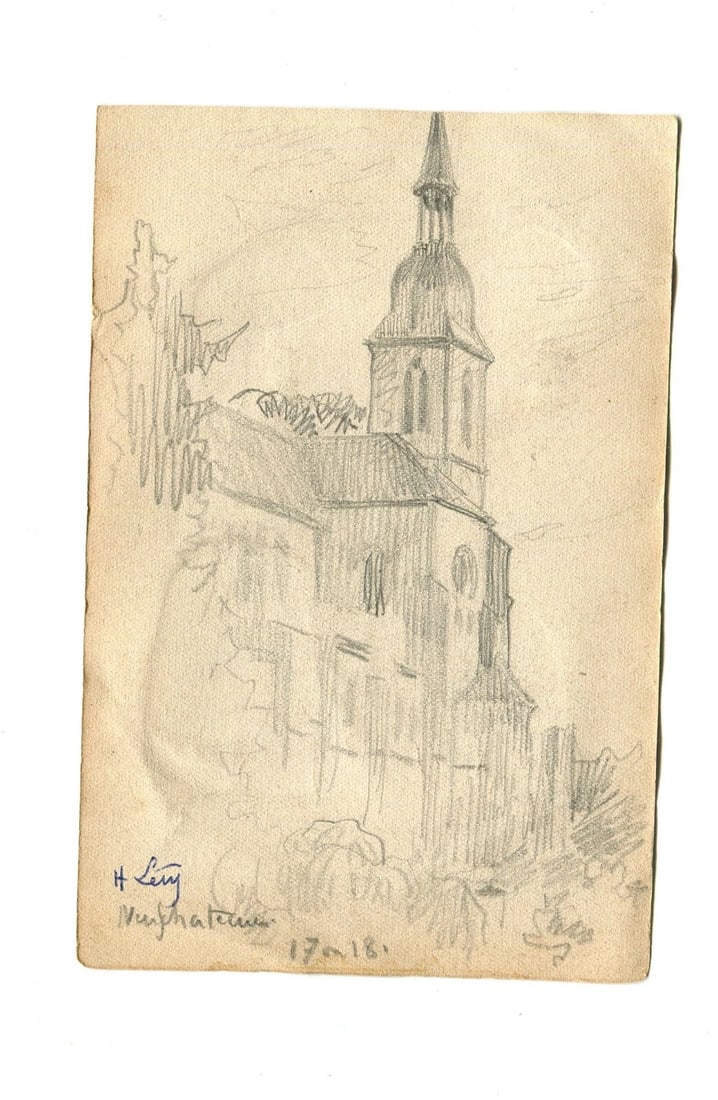 Church Village - Drawing Vintage Pencil Original signed Artwork Art - 6