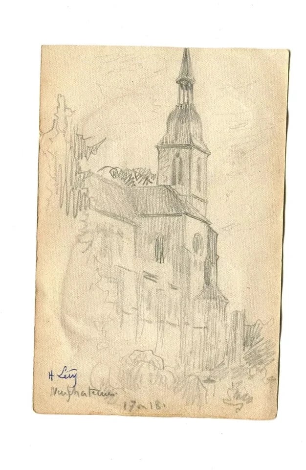 Church Village - Drawing Vintage Pencil Original signed Artwork Art - 7