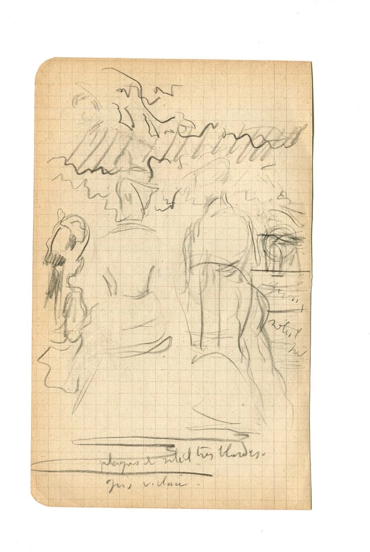 Sketch Elegant Woman Drawing Antique Pencil Original - 2