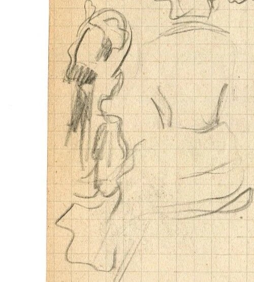 Sketch Elegant Woman Drawing Antique Pencil Original - 4