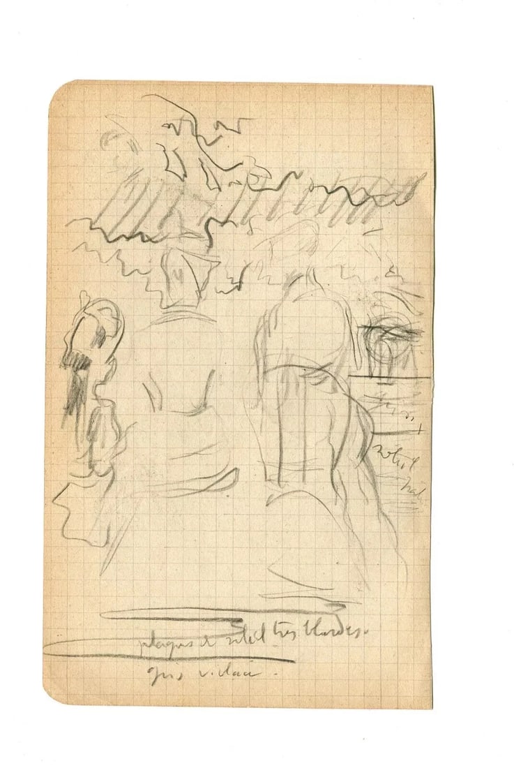 Sketch Elegant Woman Drawing Antique Pencil Original - 8