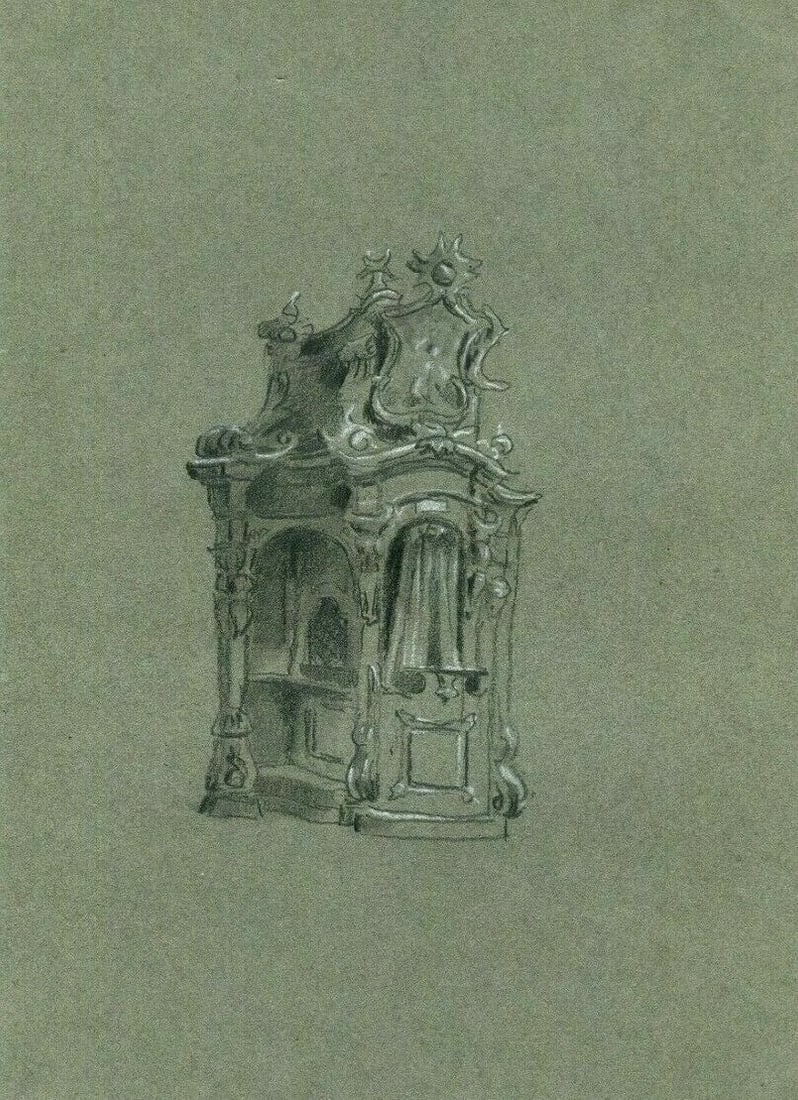 Antique Pencil Original Drawing Confessional Church of Friborg 1888: Pencil on paper 23,5 x 16 cm laminated on paper Reserve: $80.00 Shipping: Domestic: Flat-rate of $19.00 to anywhere within the contiguous U.S. International: Foreign shipping rates are determined by