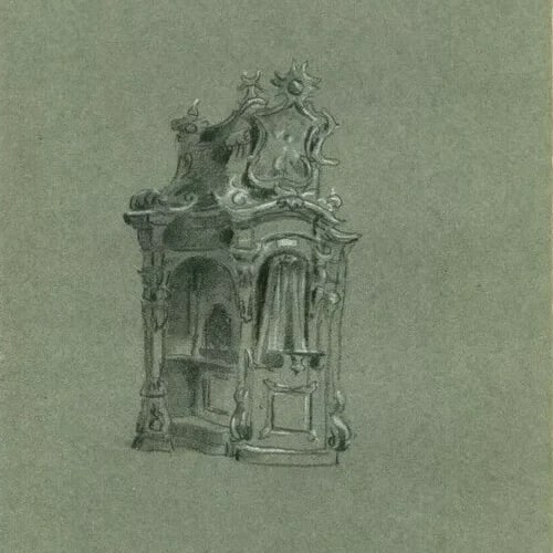 Antique Pencil Original Drawing Confessional Church of Friborg 1888 - 5