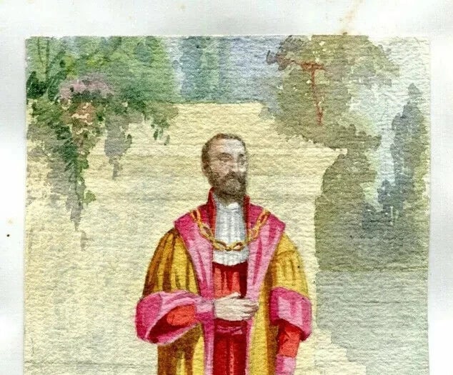Vintage Drawing Original Italian Religious Man Portrait Artwork - 3