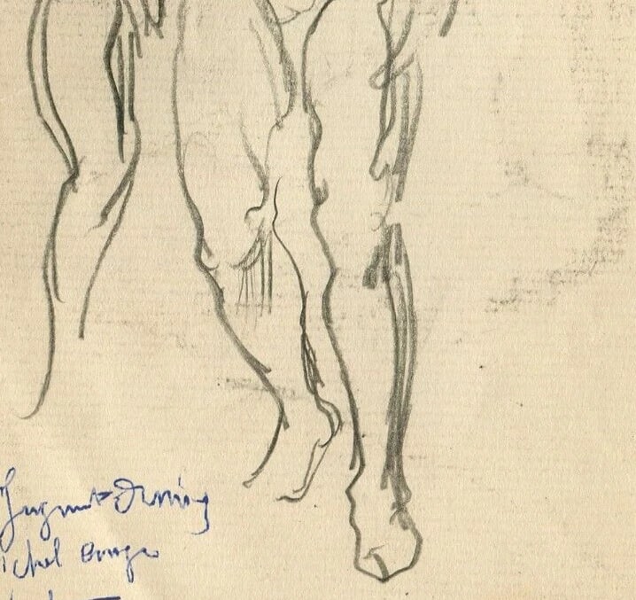 Antique Pencil Original Drawing after Michel Ange, Sketch, People - 6