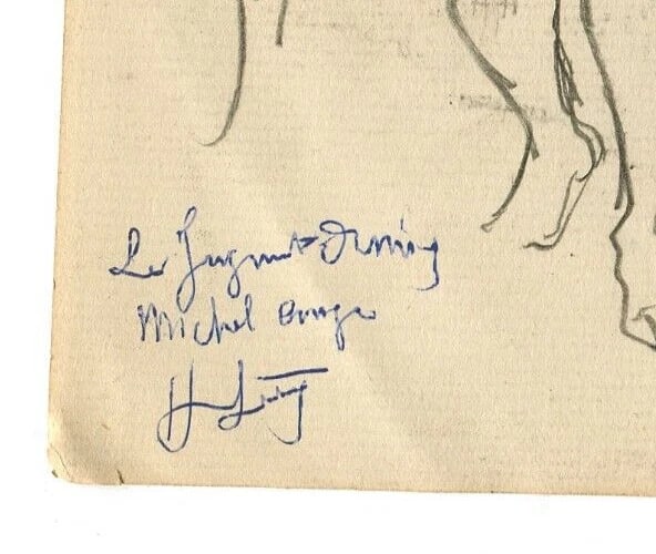 Antique Pencil Original Drawing after Michel Ange, Sketch, People - 7