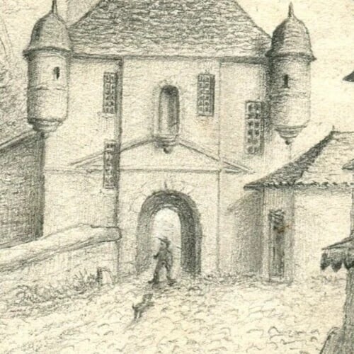 Antique Pencil Drawing Original 19th century Honfleur Landscape - 3