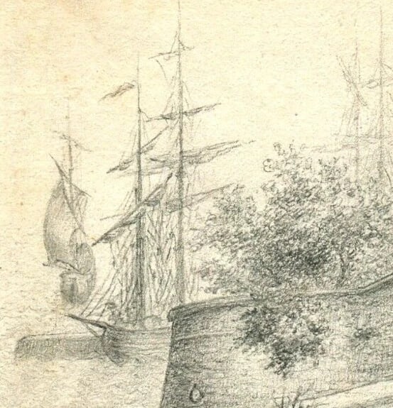 Antique Pencil Drawing Original 19th century Honfleur Landscape - 4