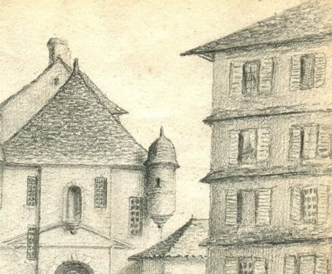 Antique Pencil Drawing Original 19th century Honfleur Landscape - 6