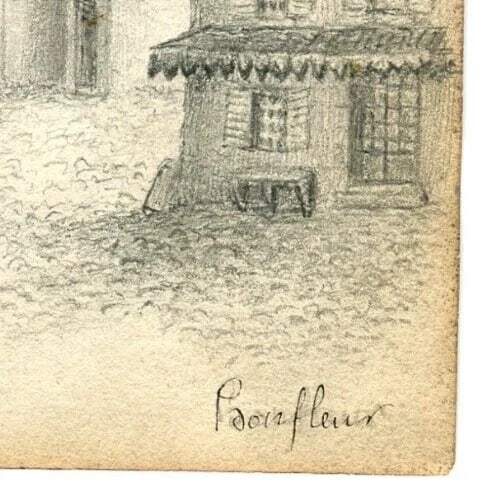 Antique Pencil Drawing Original 19th century Honfleur Landscape - 7