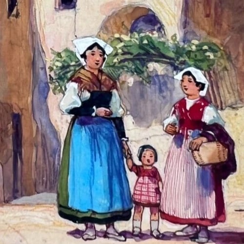 Antique Original Drawing Gouache, Illustration, Alsace, Landscape - 2